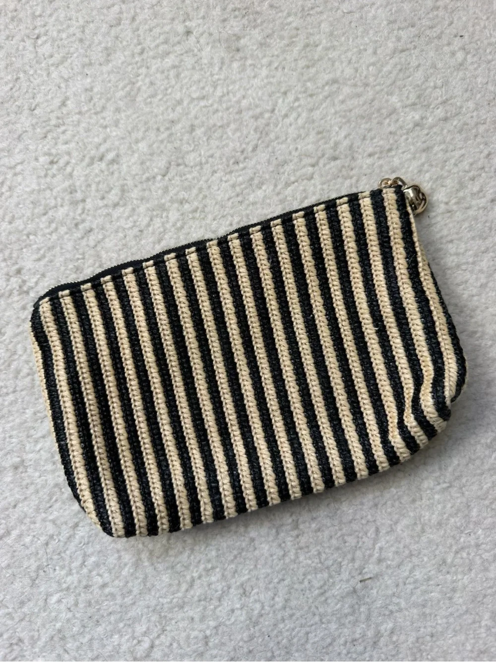 Madewell Black & Cream Striped Canvas Zip Pouch Clutch Wristlet